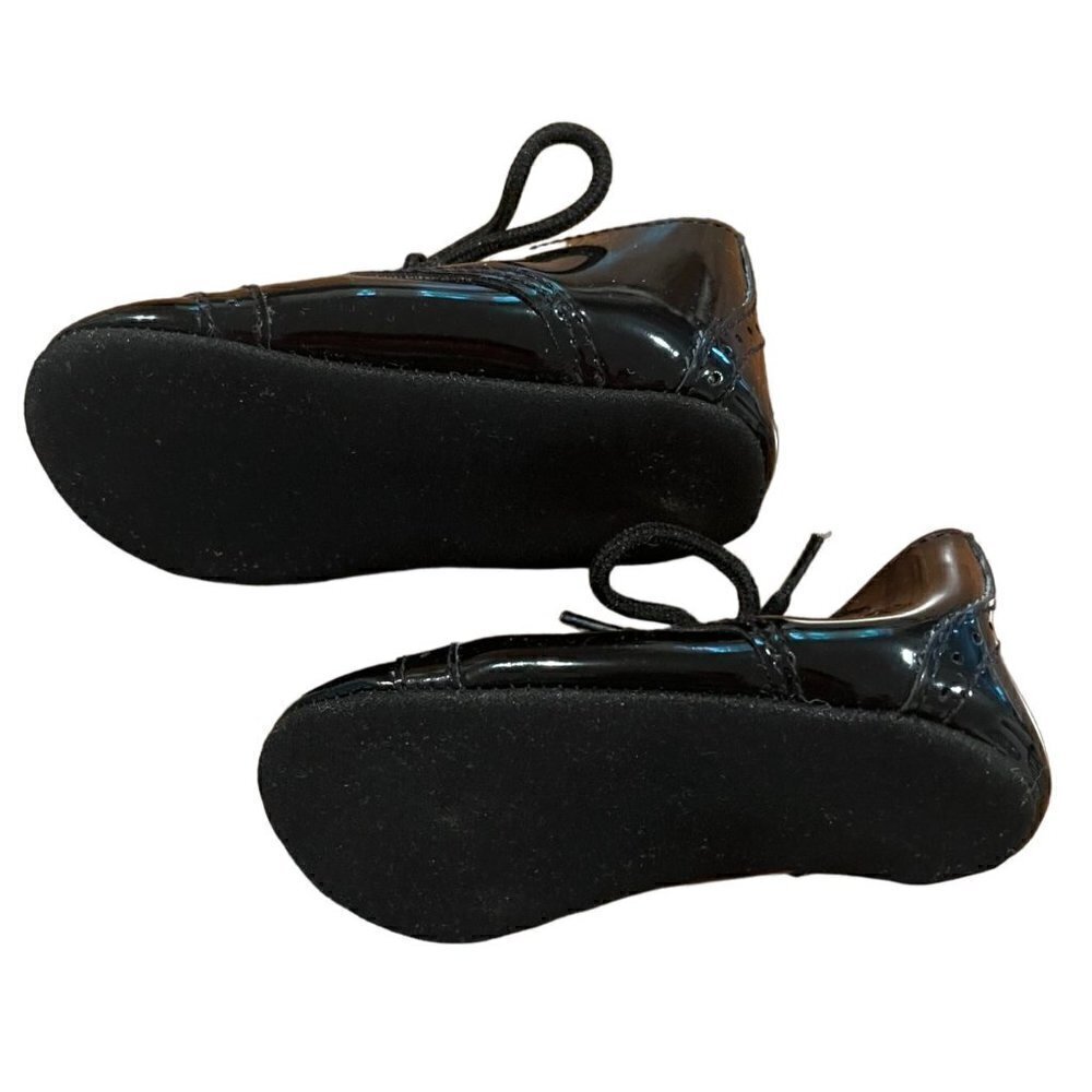 Black Patent Toddler Boy Soft Sole Dress Tie Shoes - 18M - Picture 2 of 5